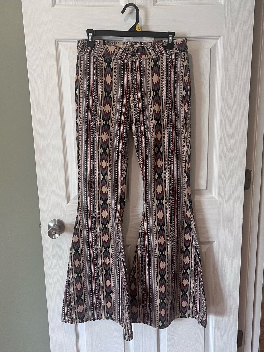 Boho Stripe Flare Pants in Black, Cream & Burgundy